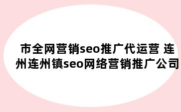 市全网营销seo推广代运营 连州连州镇seo网络营销推广公司